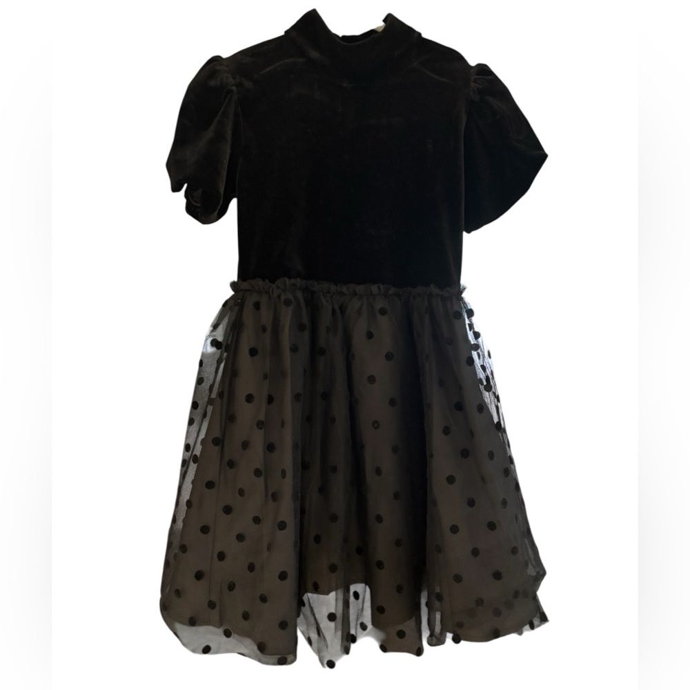 btween Black Velvet Polka Dot Girls Dress